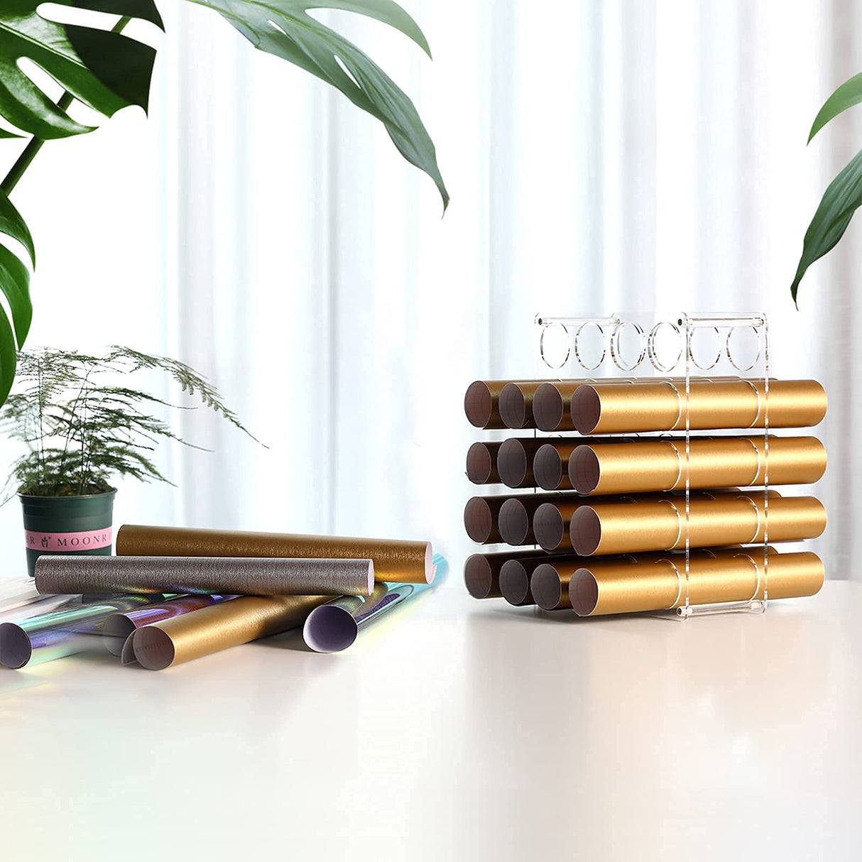 leevehold Vinyl Roll Storage Rack, Sturdy Vinyl Roll Holder, Vinyl Storage Organizer for Craft Room, 20-Holes | Aperture 2 Inch, Easy to Assemble leevehold