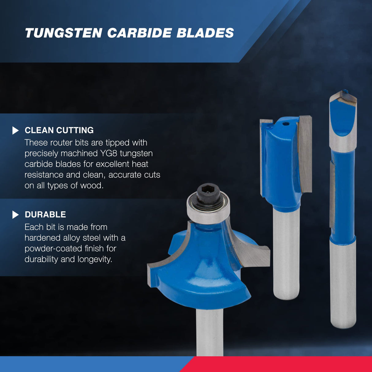 HILTEX 10100 Tungsten Carbide Router Bits, 15 Piece Router Bit Set, 1/4” Router Bit Shank Tungsten Carbide Router Bits, Chamfer Router Bits for Hiltex