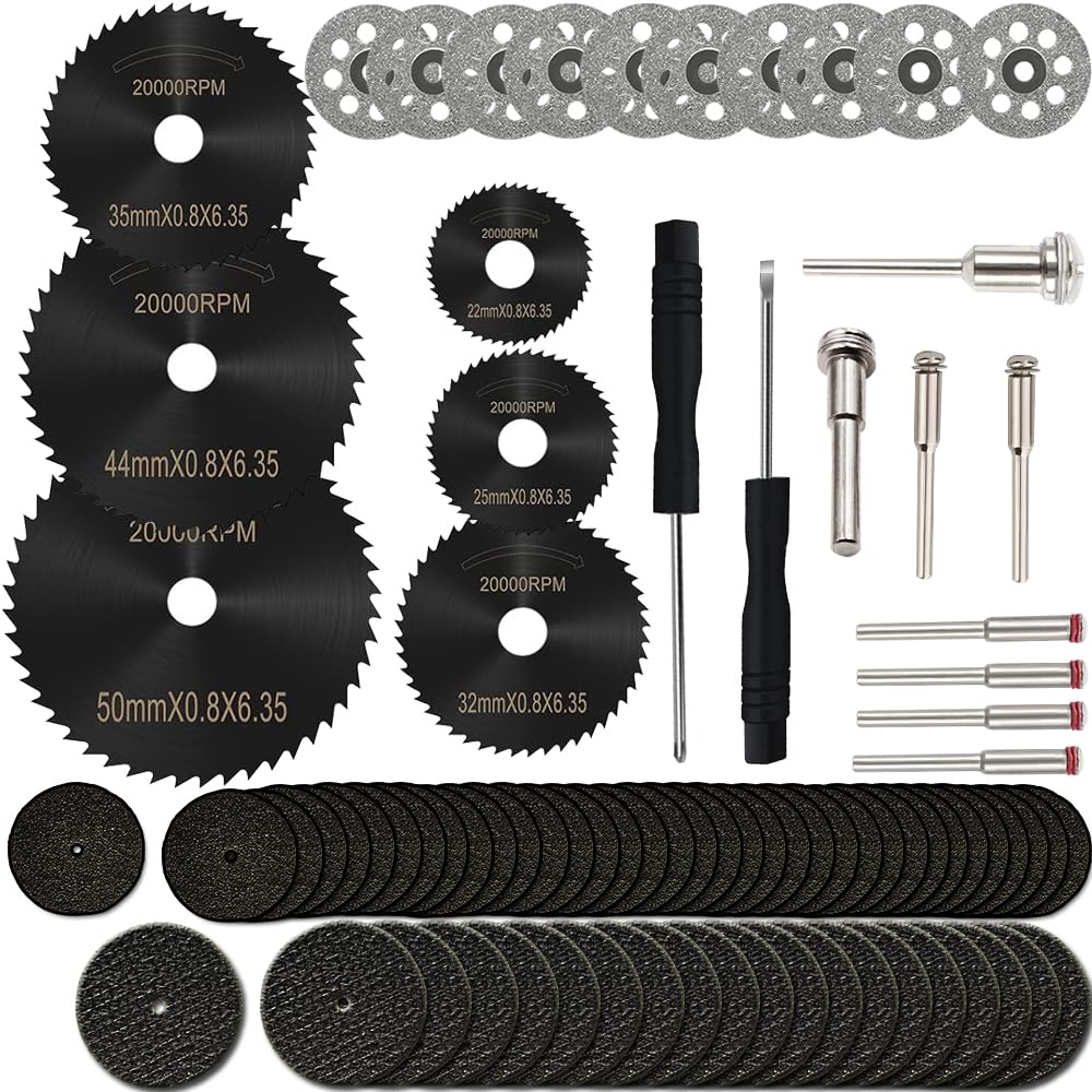 Cutting Discs Wheel Set for Dremel Rotary Tool Accessories, HSS Circular Saw Blades Diamond Resin Cutting Wheel Kit with 1/8" Mandrels for Wood IELEK