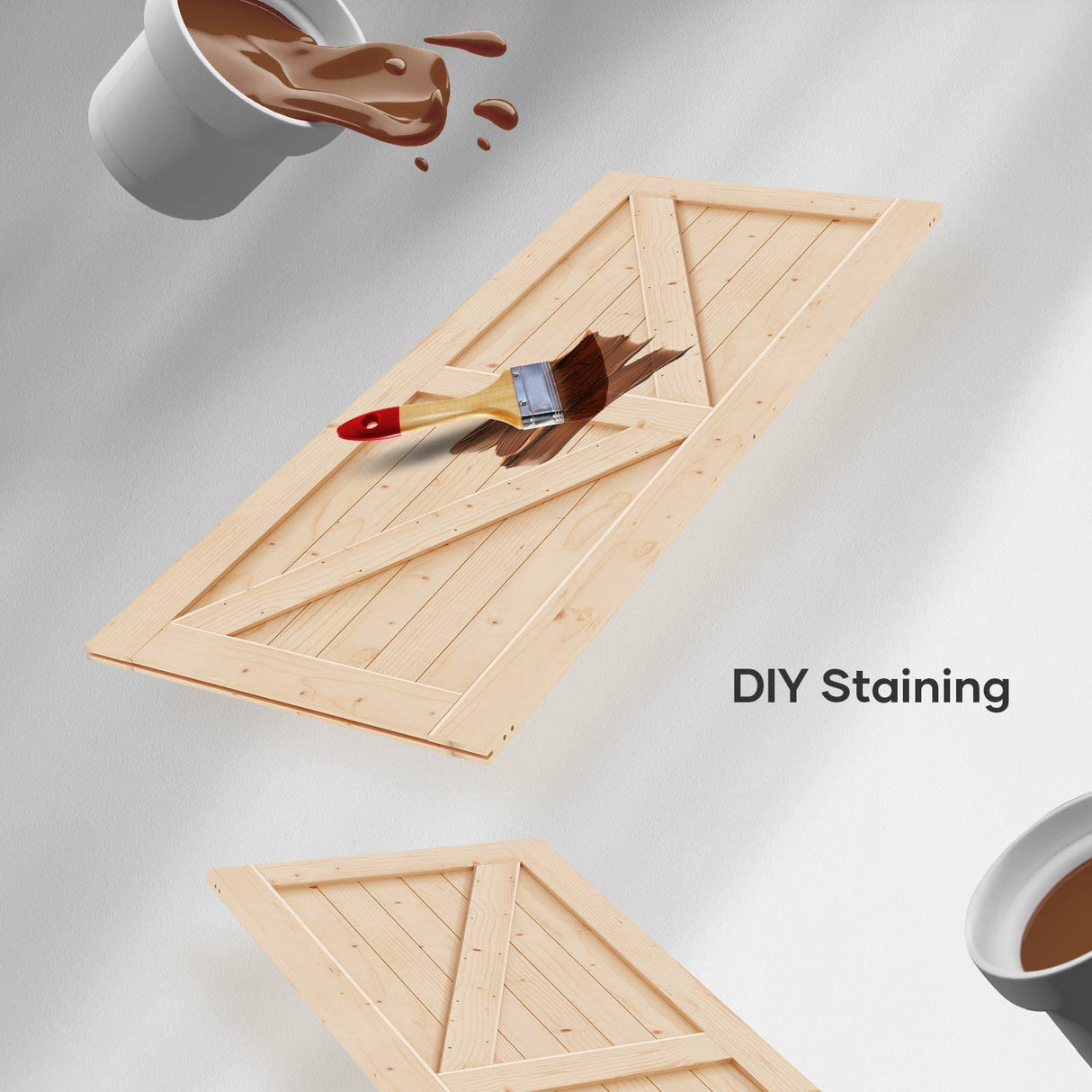 EaseLife 36in x 84in Sliding Barn Wood Door,Interior Doors,DIY Assemblely,Solid Natural Spruce Panelled Slab,Easy Install,Apply to Rooms & Storage EaseLife