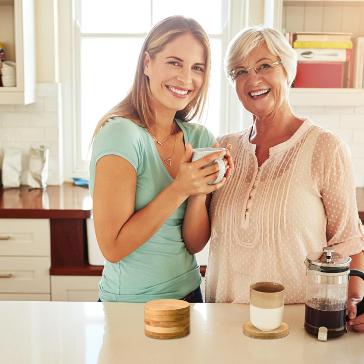 24 Pcs Round Bamboo Coasters 3.15 Inch Bamboo Wood Coasters Natural Wooden Coasters Bamboo Drink Cup Coasters Set for Coffee Table, Hot Drinks, Cold AWIZOM