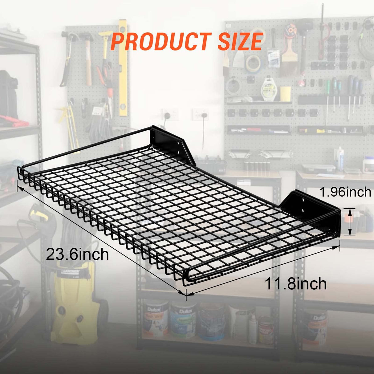 Wallmaster Heavy Duty Garage Wall Shelving 4 Pack 23.6"x11.8" Metal Wire Shelves Wall Mount Mesh Storage Rack for Garage, Office, Basement and Wallmaster