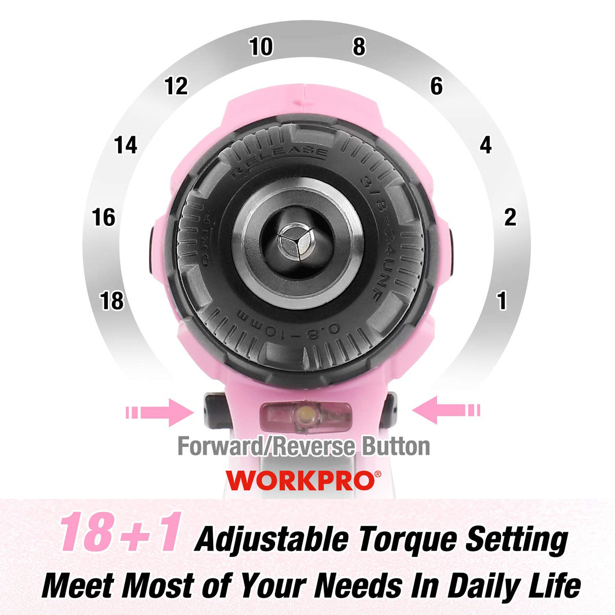 WORKPRO 12V Pink Cordless Drill Driver and Home Tool Kit, Hand Tool Set for DIY, Home Maintenance, 14-inch Storage Bag Included - Pink Ribbon WORKPRO