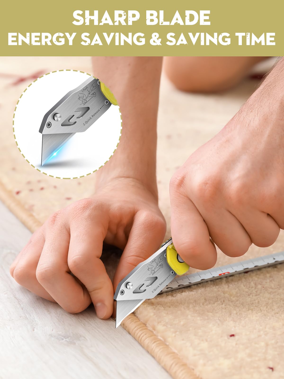 Utility Knife, BIBURY Upgraded Version Heavy Duty Box Cutter, Pocket Carpet knife with 10 Replaceable SK5 Stainless Steel Blades, Belt Clip, Easy BIBURY