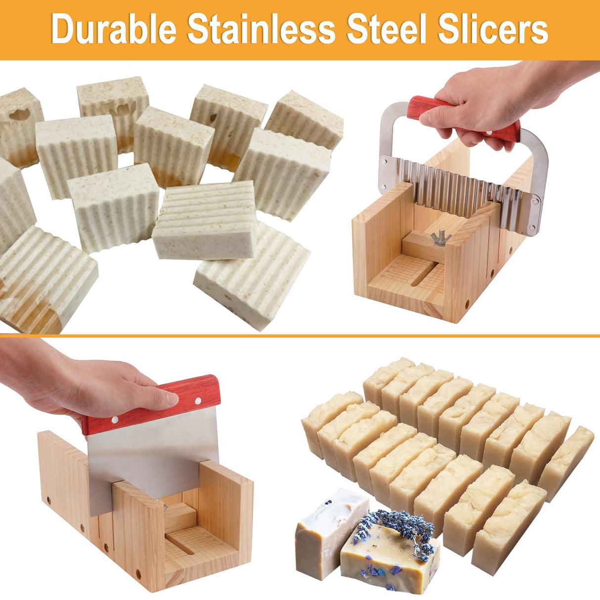 Premium Soap Making Kit with 42oz Silicone Molds & Wooden Box & Two Cutter, Complete Crafting Set for Pour or Cold Process Soap, by GNIEMCKIN GNIEMCKIN