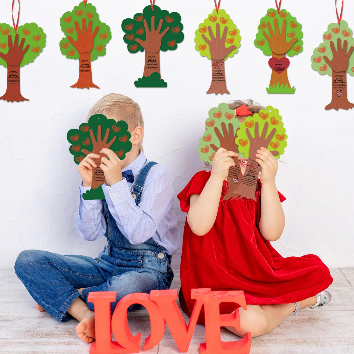 Menkxi 30 Sets Valentine Tree Thumbprint Sign Craft Kit Valentine's Day Crafts for Kids DIY Poem Sign Craft for Art Project School Classroom Family Menkxi