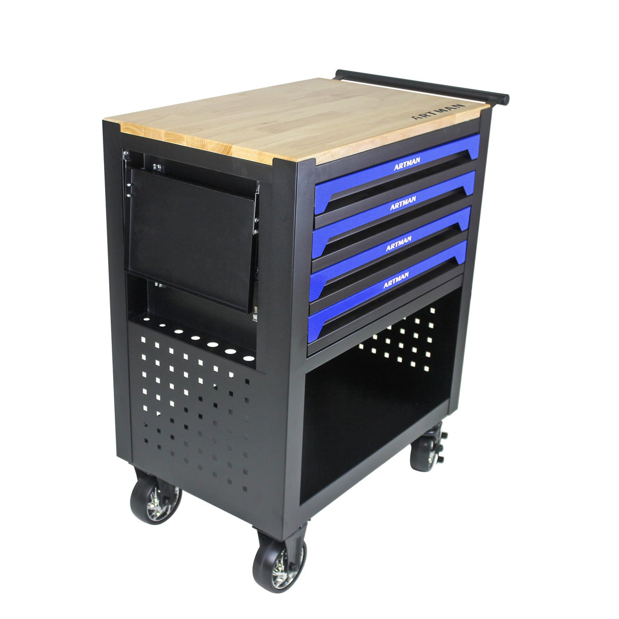 Campfun Rolling Tool Cart 4 Drawers Tool Box with Wheels, Wooden Top Tool Boxes, Mechanic Tool Cart, Tool Workbench with Drawers, Tool Storage Campfun