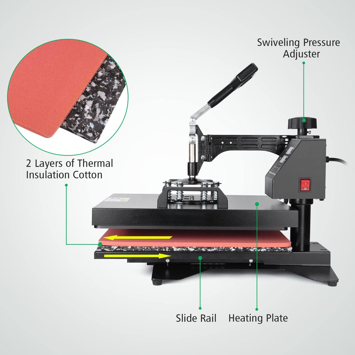 Slendor Heat Press 15x15 Inch 5 in 1 Heat Press Machine 360-Degree Swing Away Digital T Shirt Pressing Machine Multifunction Heat Transfer Slendor