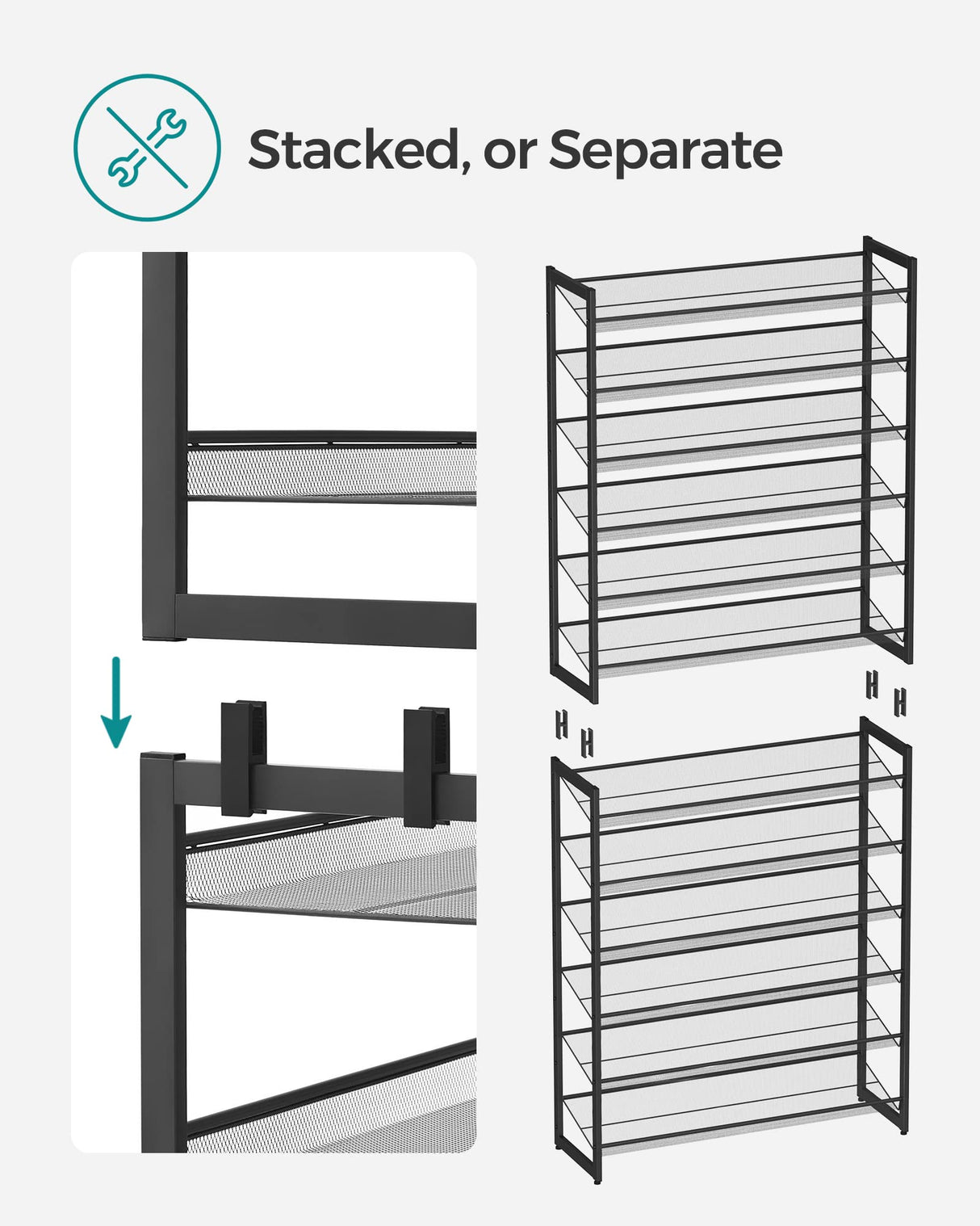 SONGMICS Shoe Rack, 12-Tier Tall Metal Shoe Storage Organizer for Closet, Entryway, Garage, Set of 2 6-Tier Big Stackable Shoes Rack Shelf, SONGMICS