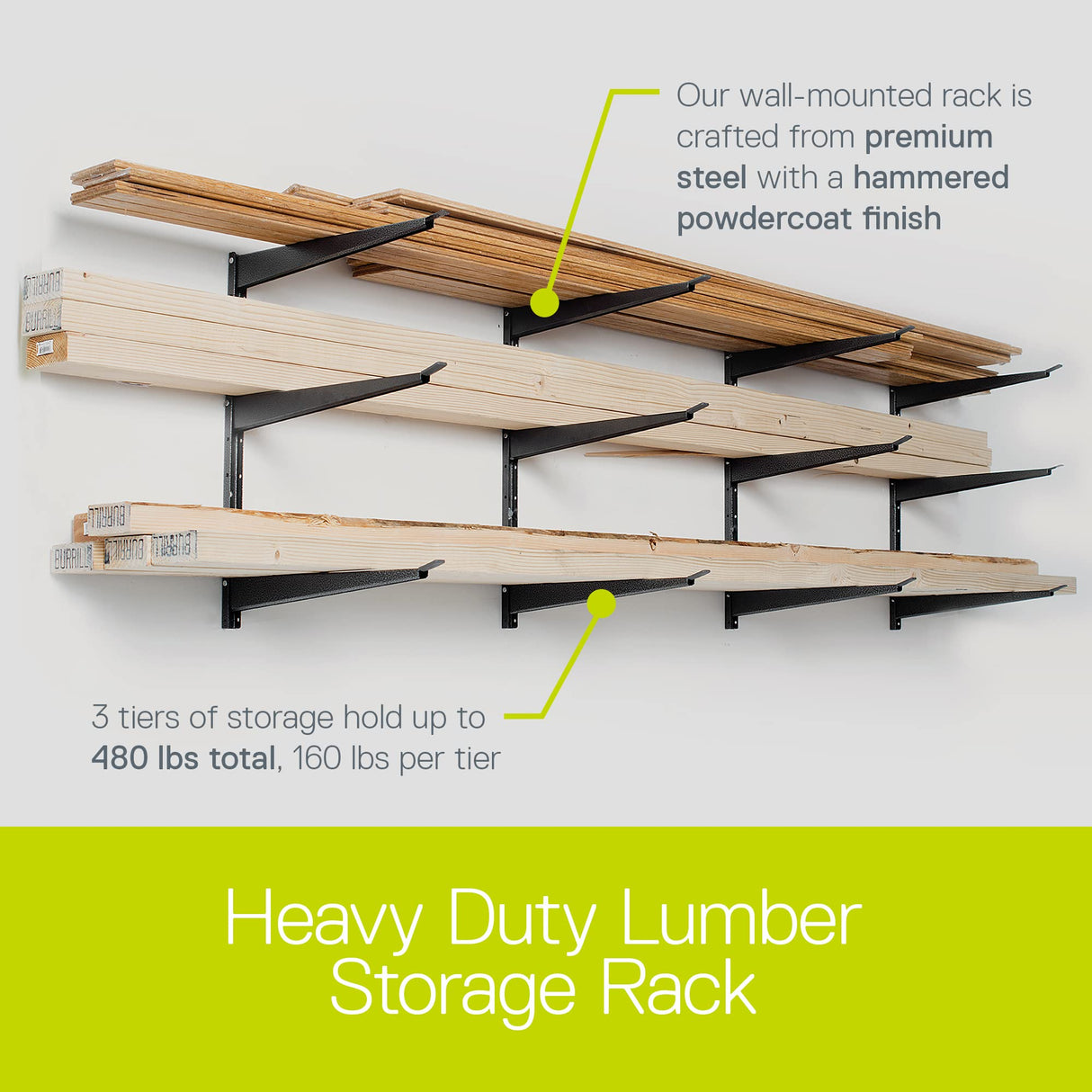 Heavy Duty Wood and Lumber Storage Rack, Holds Up to 480 lbs - Easy to Install Mounted Rack with Steel Construction for Indoor & Outdoor Storage Delta Cycle & Home