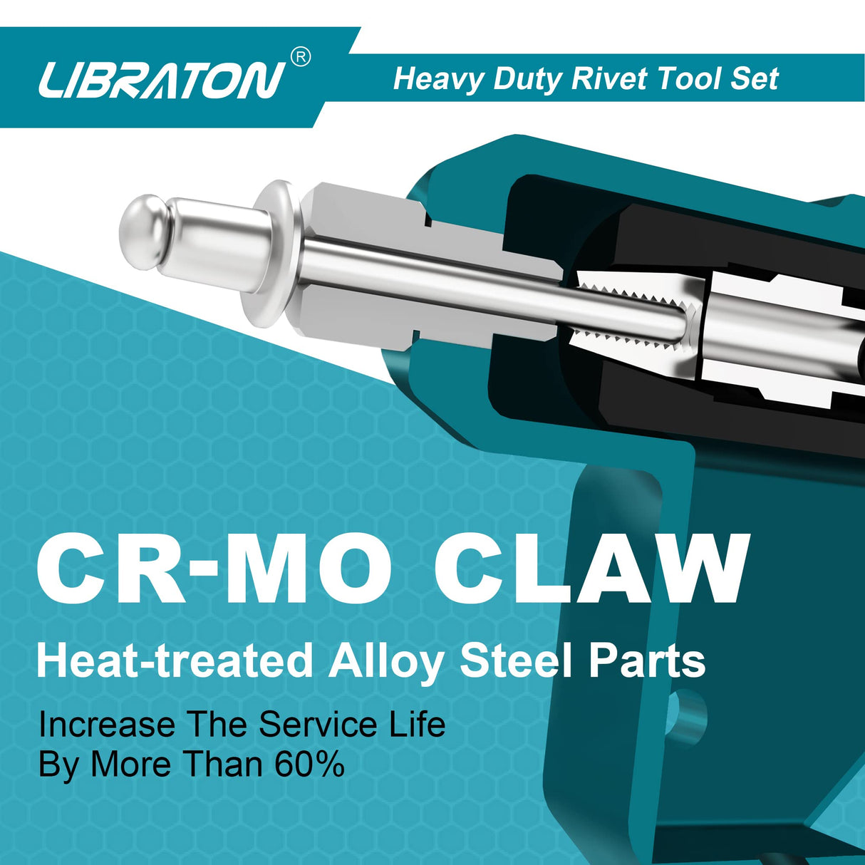 Libraton Heavy Duty Rivet Gun, Pop Rivet Gun Set, Professional Hand Riveter, Manual Riveting Tool with 110Pcs Rivets and 4 Interchangeable Heads, for LIBRATON