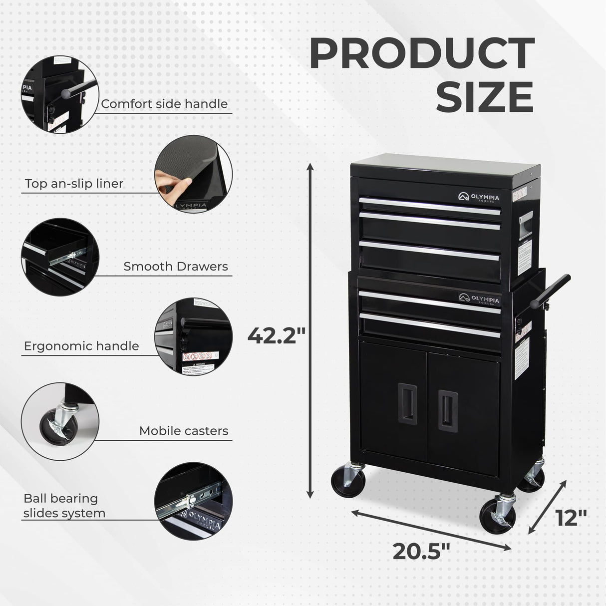 Olympia Tools 20-inch Rolling Tool Chest with Drawers - 5-Drawer Tool Chest Cabinet on Wheels Locking Storage Cabinets Garage Organizers for Workshop Olympia Tools