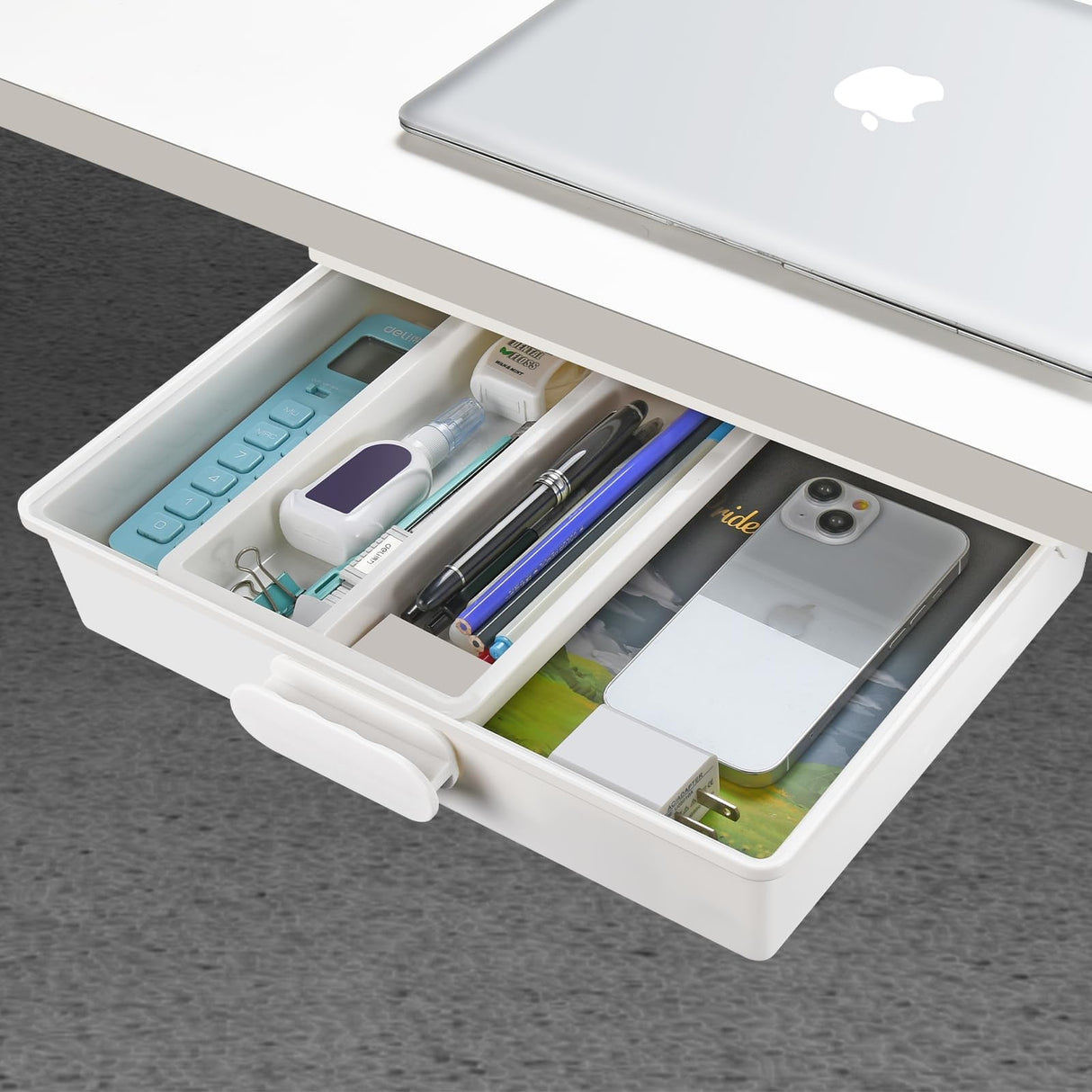 GGIANTGO Under Desk Drawer, Self-Adhesive Under Desk Storage, Desk Drawer Organizer for Office Home Stationery (Large-White) GGIANTGO