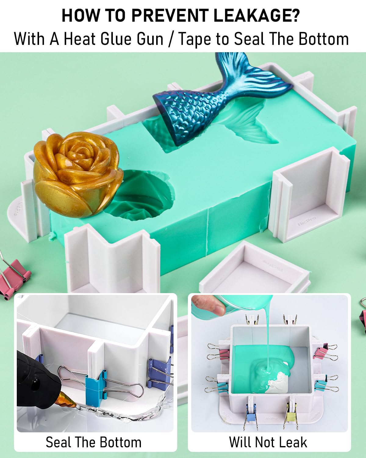 Nicpro 74oz Silicone Mold Making Kit, Platinum Liquid Silicone Rubber for Mold Maker, Jade Green Flexible & Food Safe Mix Ratio 1:1 for Casting 3D Nicpro