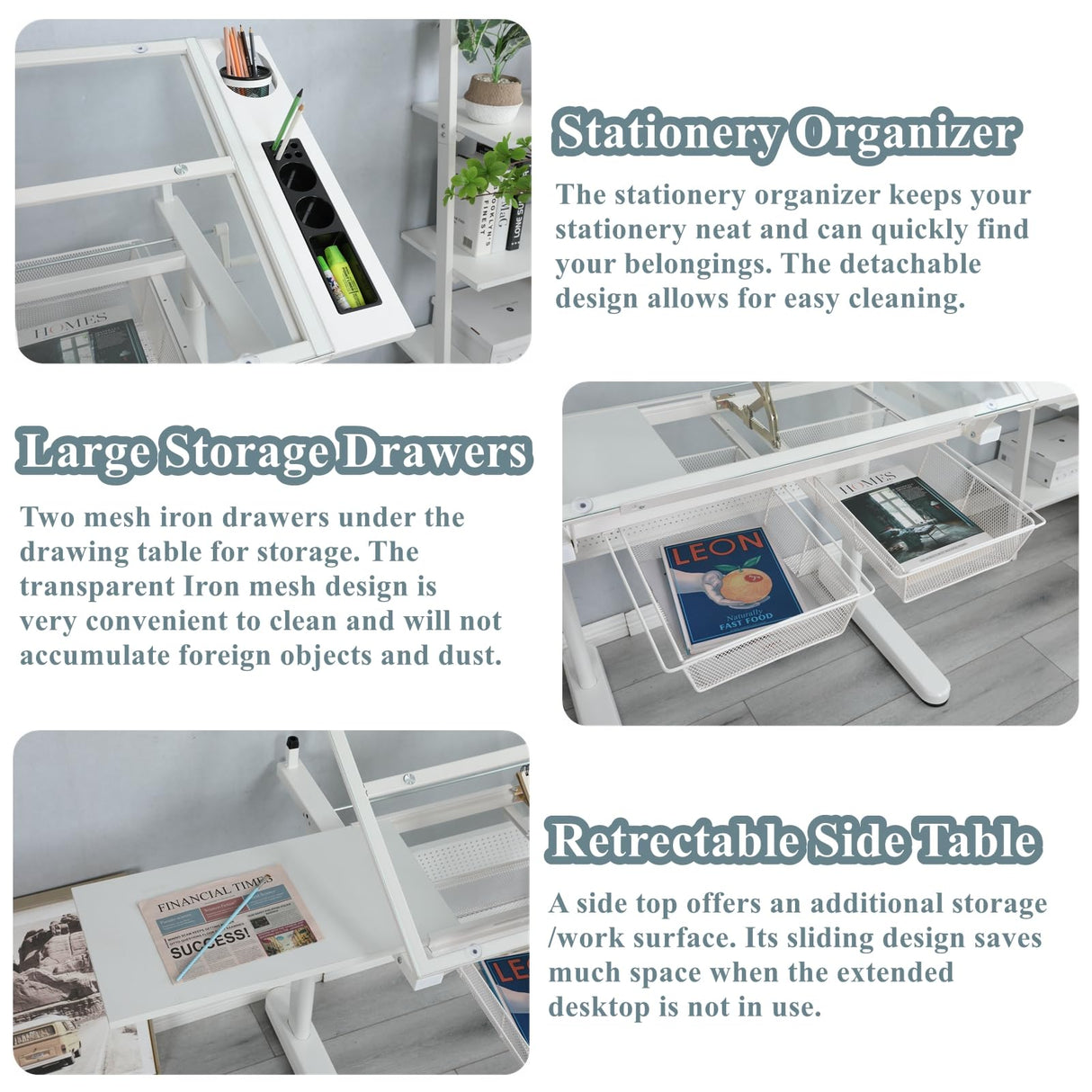 Gagawin Upgraded Height Adjustable Drafting Table Drawing Desk Artist Table with Stool for Home Office, Tilting Glass Tabletop Art Craft Desk w/2 Gagawin