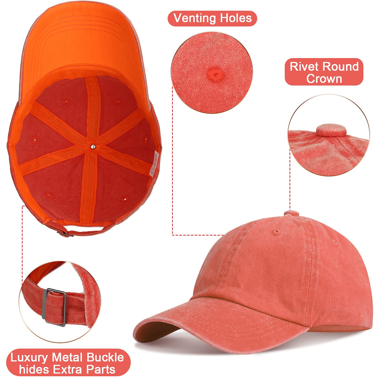 7 Pieces Unisex Vintage Washed Distressed Baseball Hat Baseball Cap Twill Adjustable Dad Hat (Khaki, Gray, Rose Red, Navy Blue, Sky Blue, Orange, Geyoga