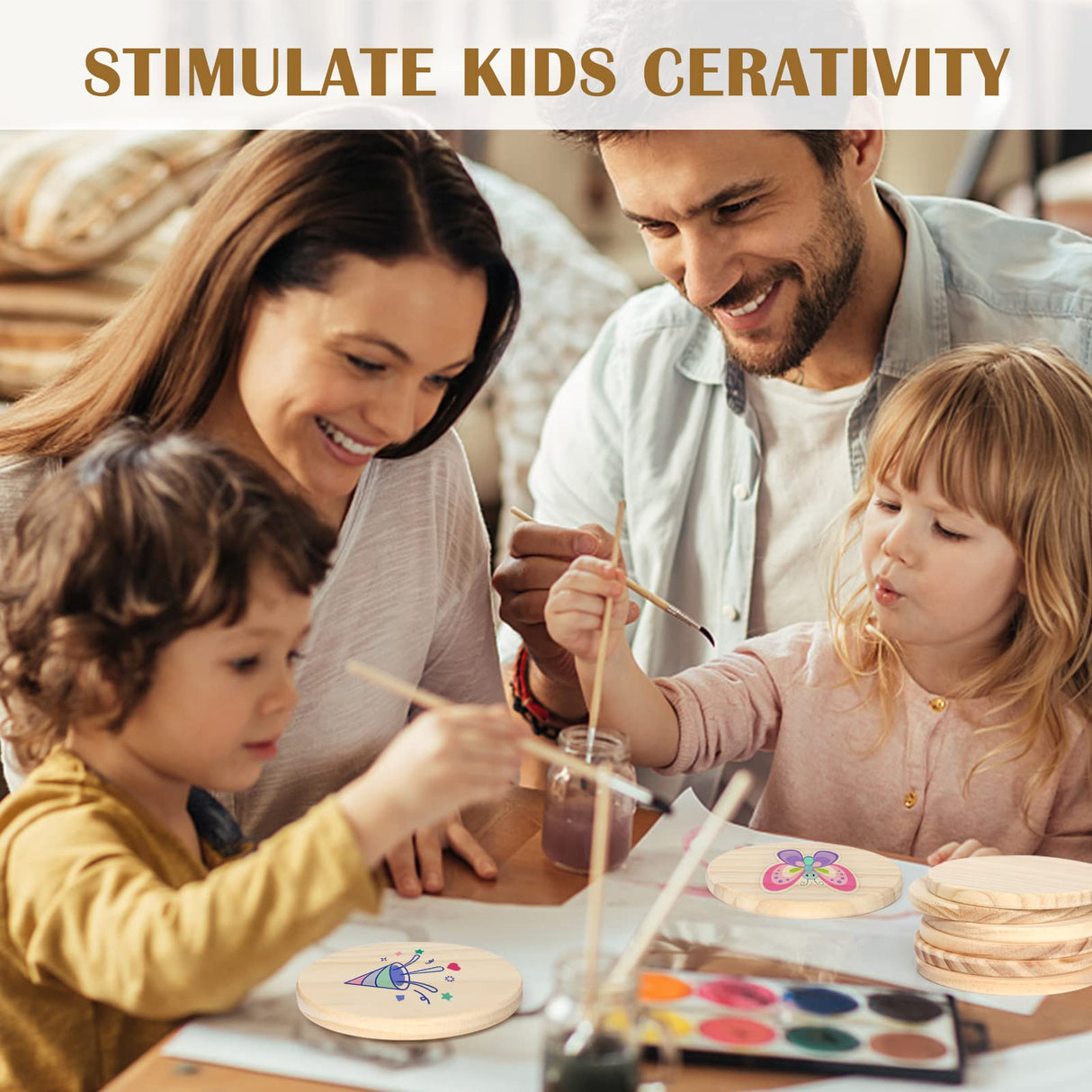 30 Pieces Unfinished Wood Coasters, 4 Inch Round Blank Wooden Coasters for Crafts with Non-Slip Silicon Dots for DIY Stained Painting Wood Engraving Dlerom