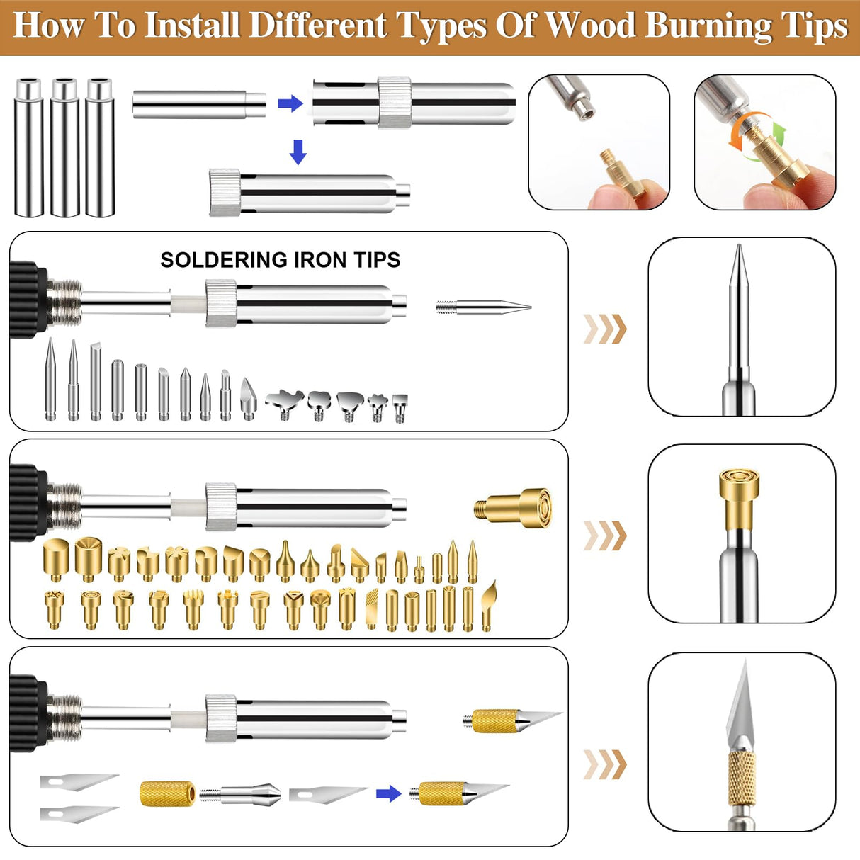 62Pcs Wood Burning Tips, Professional Wood Burning Pen Tips and Metal Alphabet Number Stencils Set, Perfect Wood Burning Embossing Carving DIY Crafts PETUOL