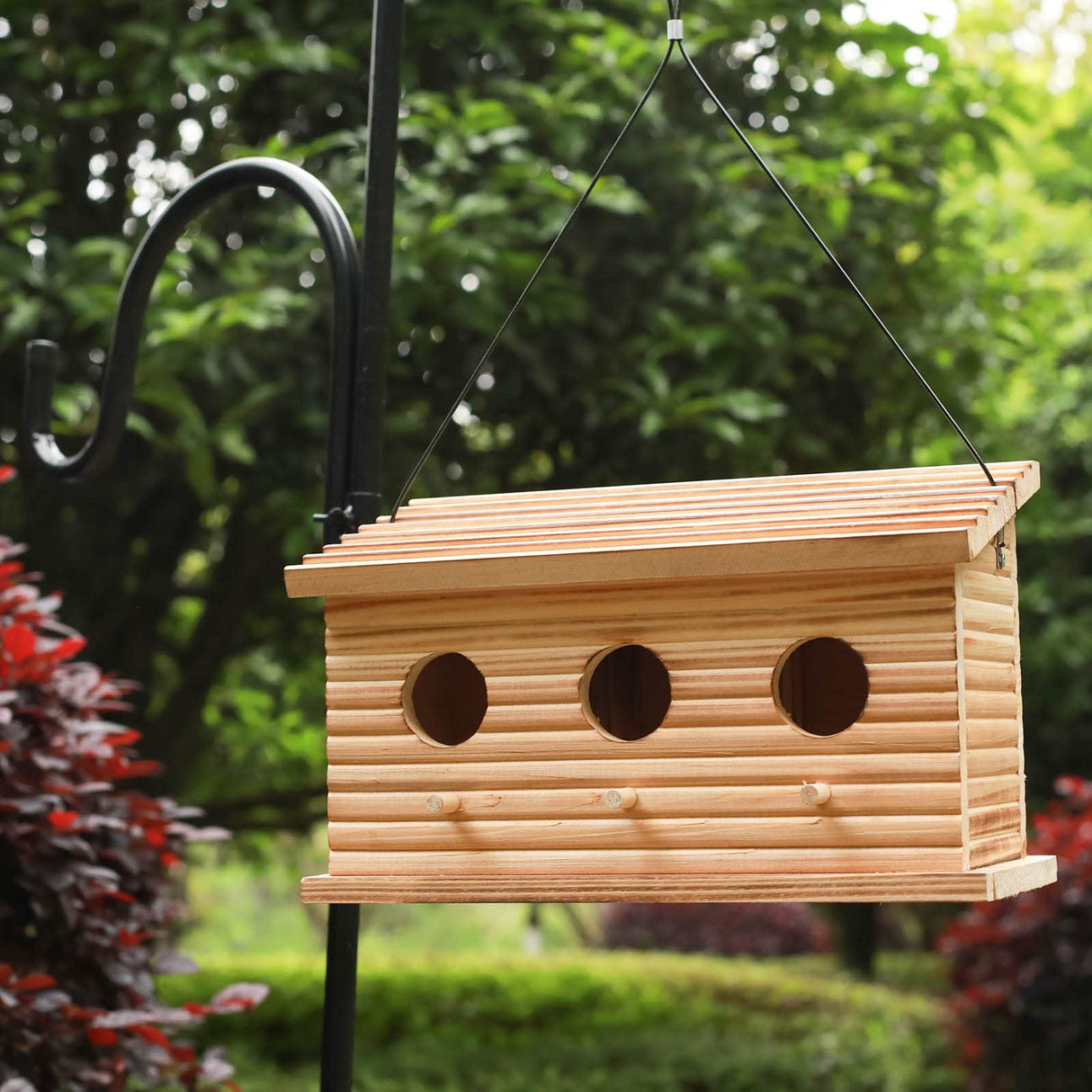 STARSWR Bird Houses for Outside,Outdoor Bird House Room for 3 Bird Families 3 Hole Bluebird Finch Cardinals Hanging Birdhouse STARSWR