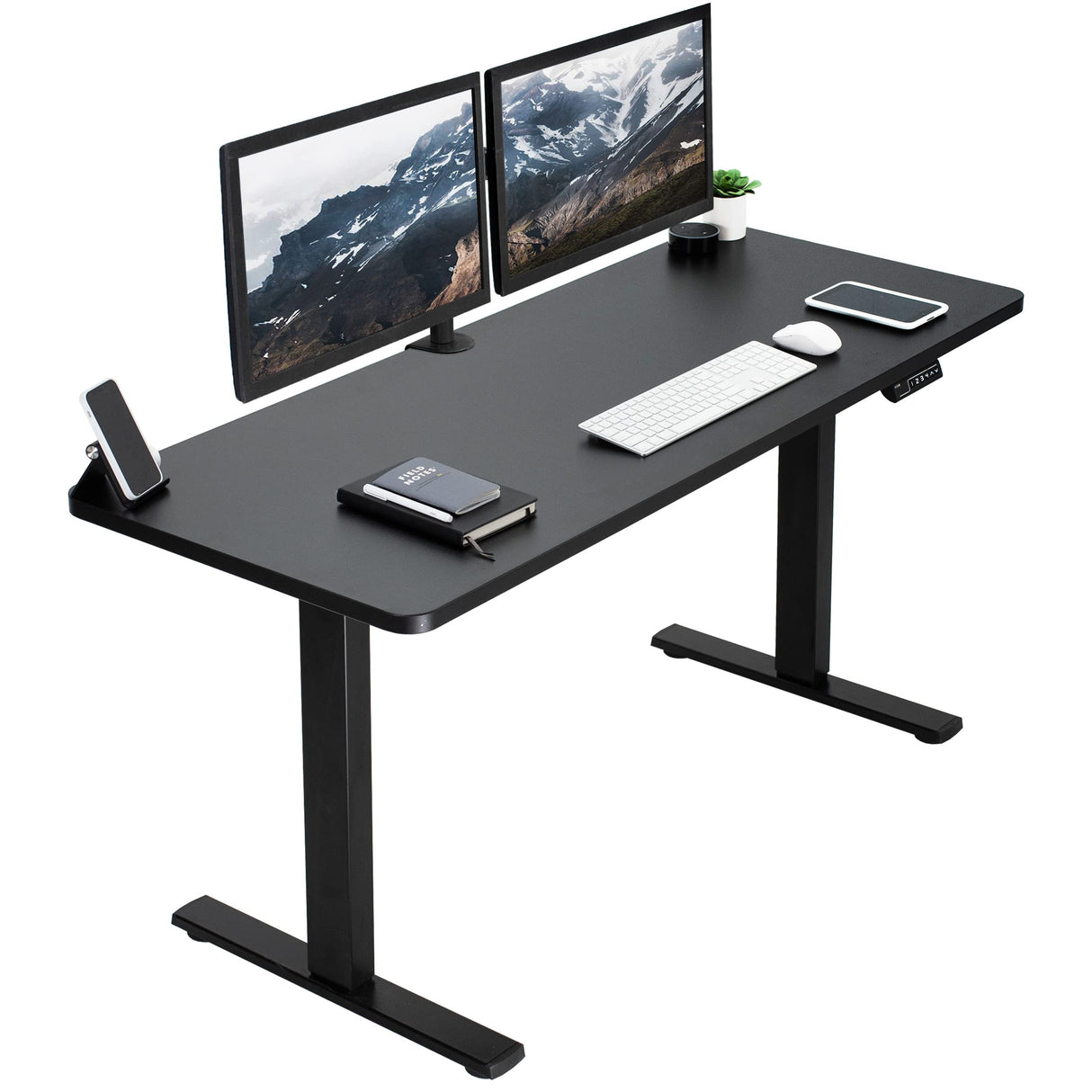 VIVO Electric Height Adjustable 60 x 24 inch Memory Stand Up Desk, Black Solid One-Piece Table Top, Black Frame, Standing Workstation with Preset VIVO