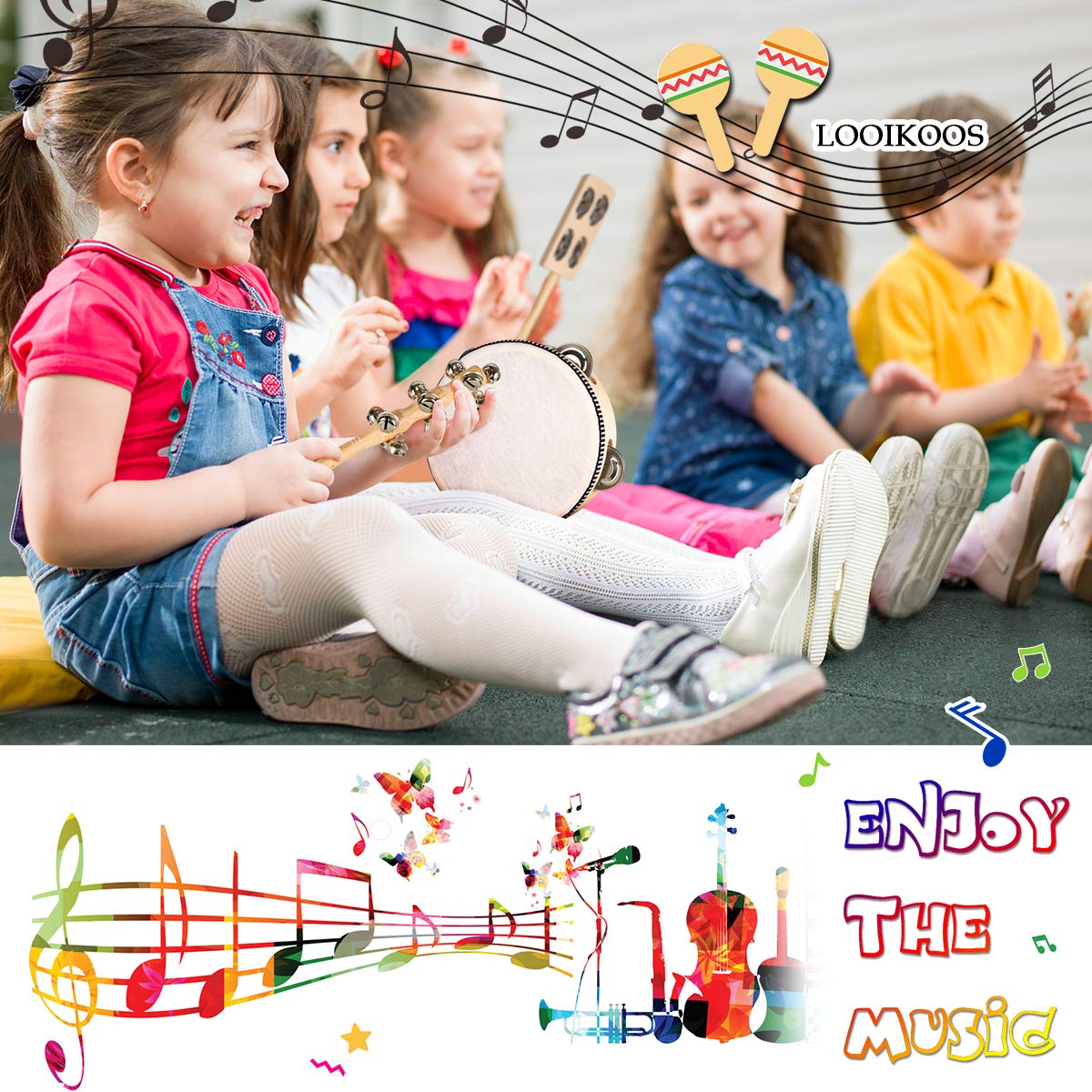 LOOIKOOS Toddler Musical Instruments, Eco Friendly Musical Set for Kids Preschool Educational, Natural Wooden Percussion Instruments Musical Toys for LOOIKOOS