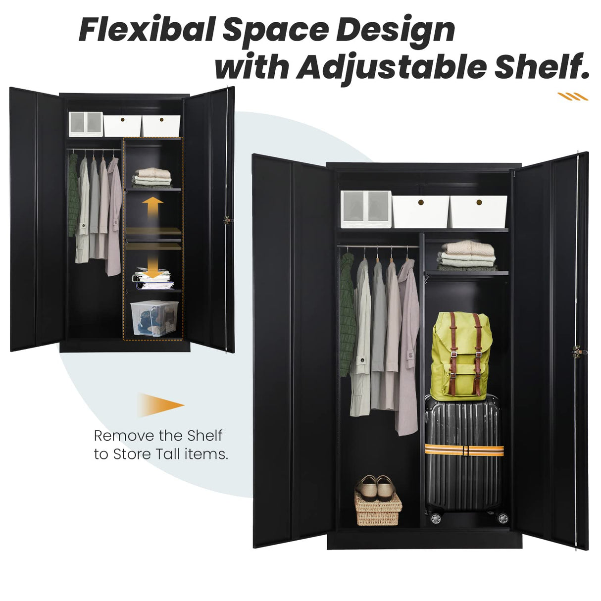 INTERGREAT Metal Storage Cabinet, 72" Armoire Wardrobe Closet with Lock Doors and Adjustable Shelves, Locking Storage Cabinet with Hanging Rods for INTERGREAT