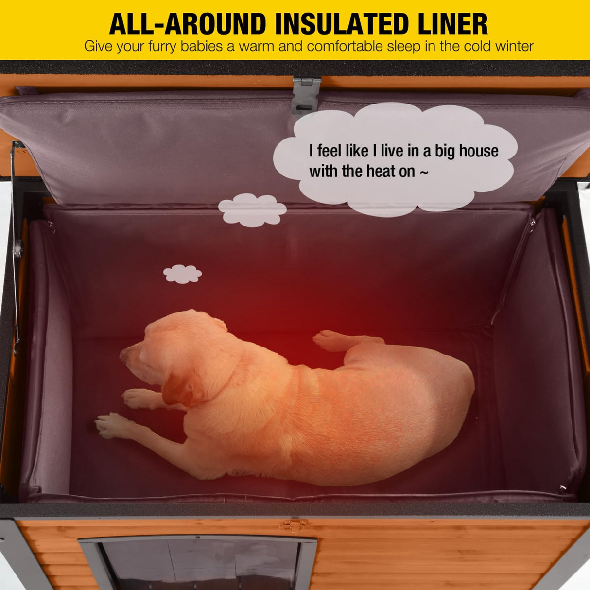 Insulated Outdoor Dog House with Liner for Winter Wooden Dog Kennel with All-Around Iron Frame,Waterproof Aivituvin