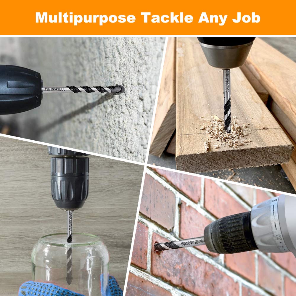 Concrete Drill Bit & Masonry Drill Bit Set, Professional Drill Bit Set (6PCS) for Glass/Brick/Plastic/Cement/Wood/Tile/Etc, Industrial Strength TITGGI