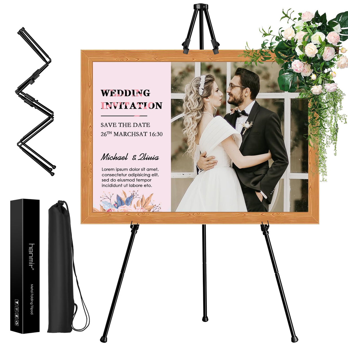 Artist Easel Stand for Display, Portable Easel for Wedding Signs & Painting, 65'' Floor Adjustable Easel for Display with Bag, Metal Painting Easel hanmir