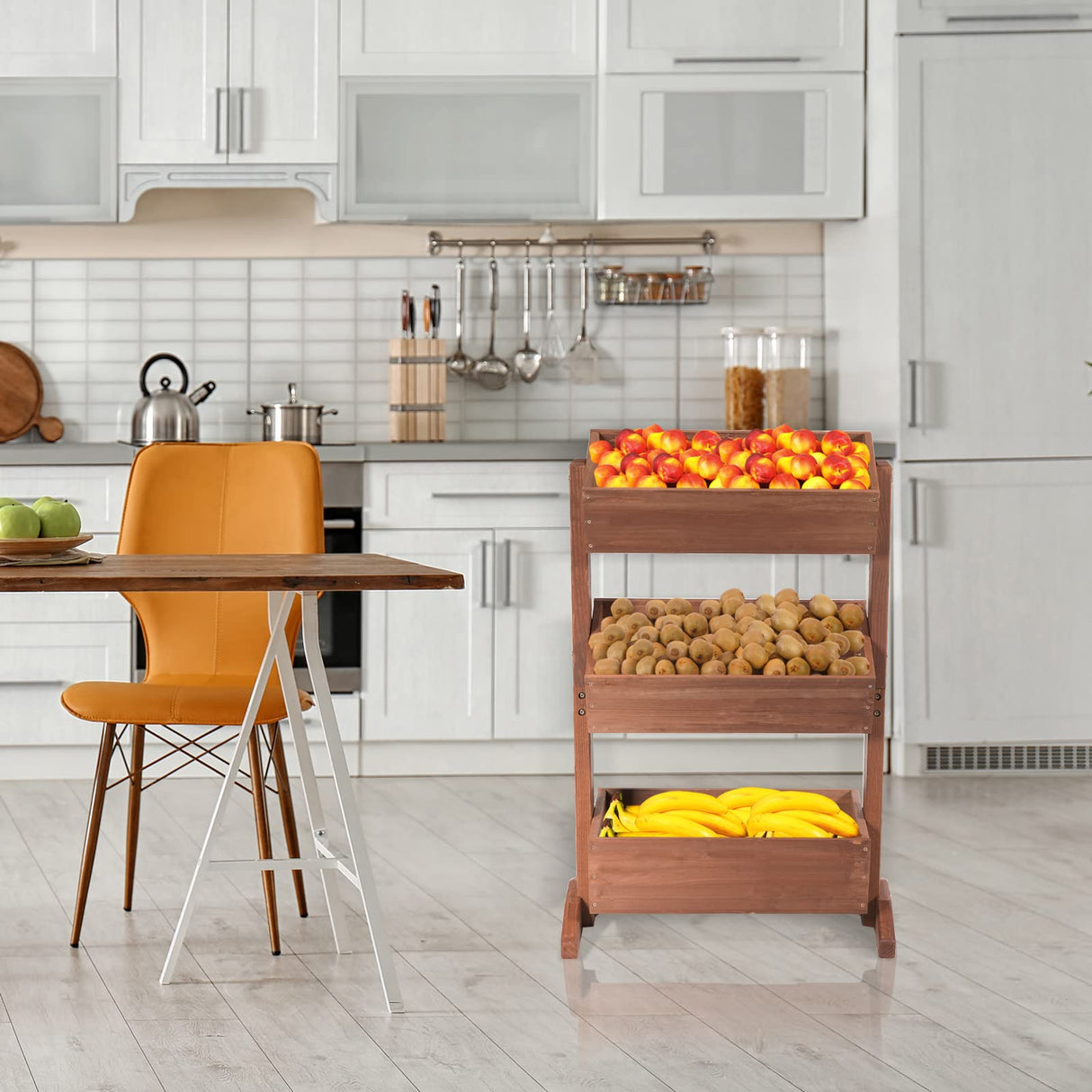 S AFSTAR Wooden Vertical Raised Garden Bed, 3 Tiers Tiltable Elevated Garden Planter w/3 Drainage Container Boxes & Tiltable Planter, Standing S AFSTAR