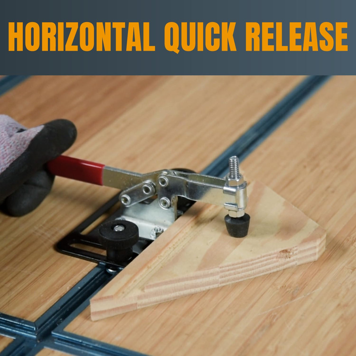 POWERTEC 4PK Toggle Clamp, 300 lbs Holding Capacity, 201B Quick Release Horizontal Clamps w/Antislip Rubber Pressure Tip for Woodworking Jigs and POWERTEC