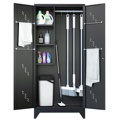 LyAosdFu Metal Storage Cabinets, 75" Cleaning Tool Cabinet with Locking Door, Tall Broom Tool Organizer and Storage, Large Storage Cabinet for