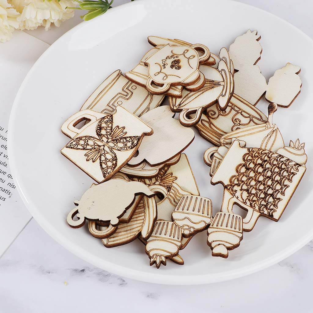 20pcs Wood teapot Shapd Embellishment Wooden Shape Craft Wedding Decor yunestry