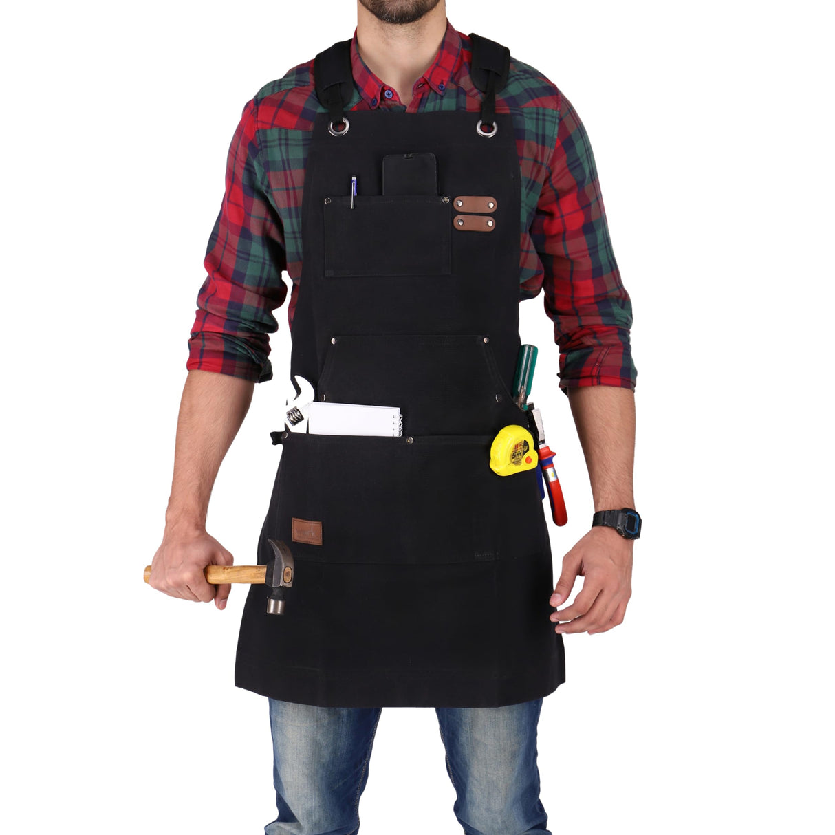 WHITEDUCK Work Apron 24oz Woodworking Apron for Men Waxed Heavy Duty Canvas Apron with Pockets (Black) WHITEDUCK