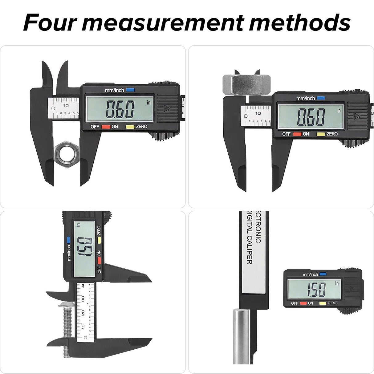 Electronic Digital Caliper, Plastic Vernier Caliper, Caliper Measuring Tool with Inch/Millimeter Conversion, Extra Large LCD Screen, 0-6 Inch/0-150 Vizbrite