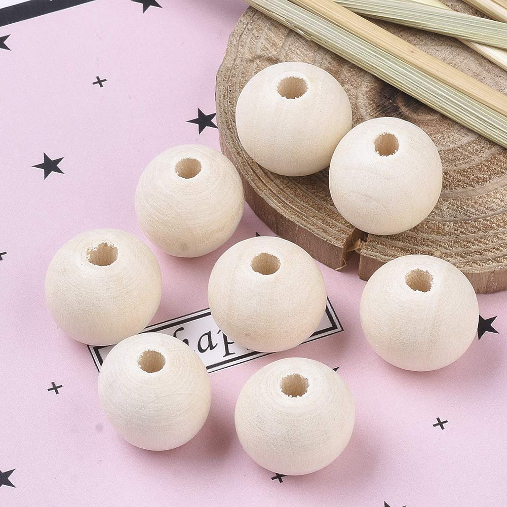Pandahall 100pcs Natural Round Euro Wood Beads 14mm Unfinished Wooden Loose Spacer Beads for Jewelry Making DIY Crafts Supplies Hole 2.5mm PH PandaHall