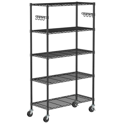 Folews 5 Tier Storage Shelves with Wheels - Metal Shelves for Storage Adjustable Wire Shelving Unit Organizer Storage Rack Shelf for Kitchen Garage