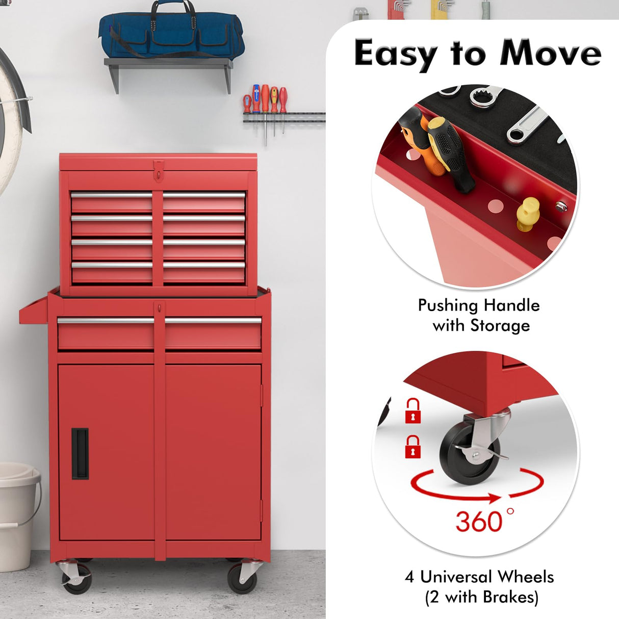 Goplus Rolling Tool Chest, 5-Drawer Tool Box Organizer w/Lockable Wheels & Sliding Drawers & Detachable Top & Adjustable Shelf, Tool Storage Cabinet Goplus