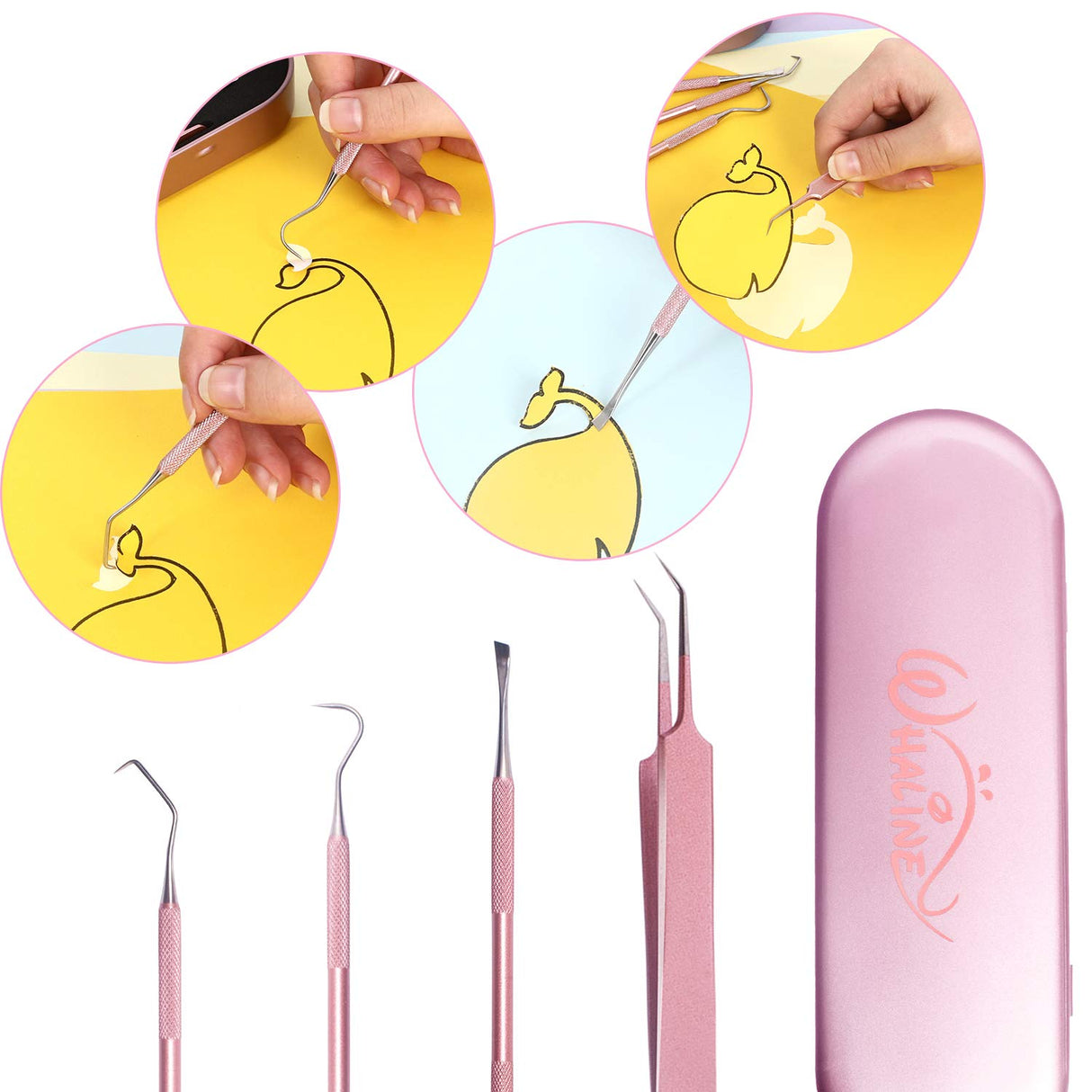 Whaline Weeding Vinyl Tools 4 Pieces Precision Stainless Steel Cricut Weeder Tool with Case, Vinyl Craft Paper Craft Tool Kit for Silhouettes Cameos, Whaline