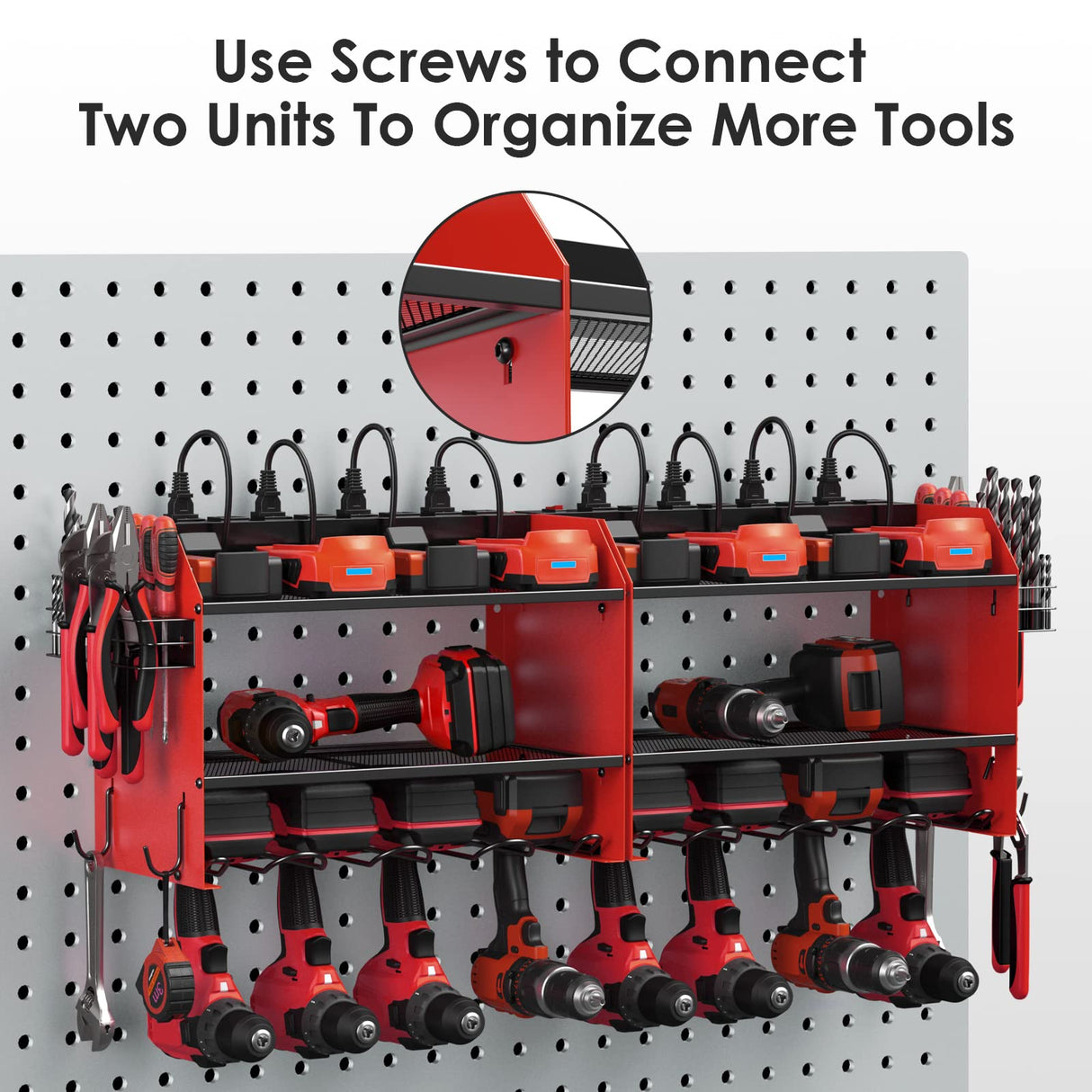 CCCEI Modular Power Tool Organizer Wall Mount with Charging Station. Garage 4 Drill Storage Shelf with Hooks, Screwdriver, Drill Bit Heavy Duty Rack, CCCEI