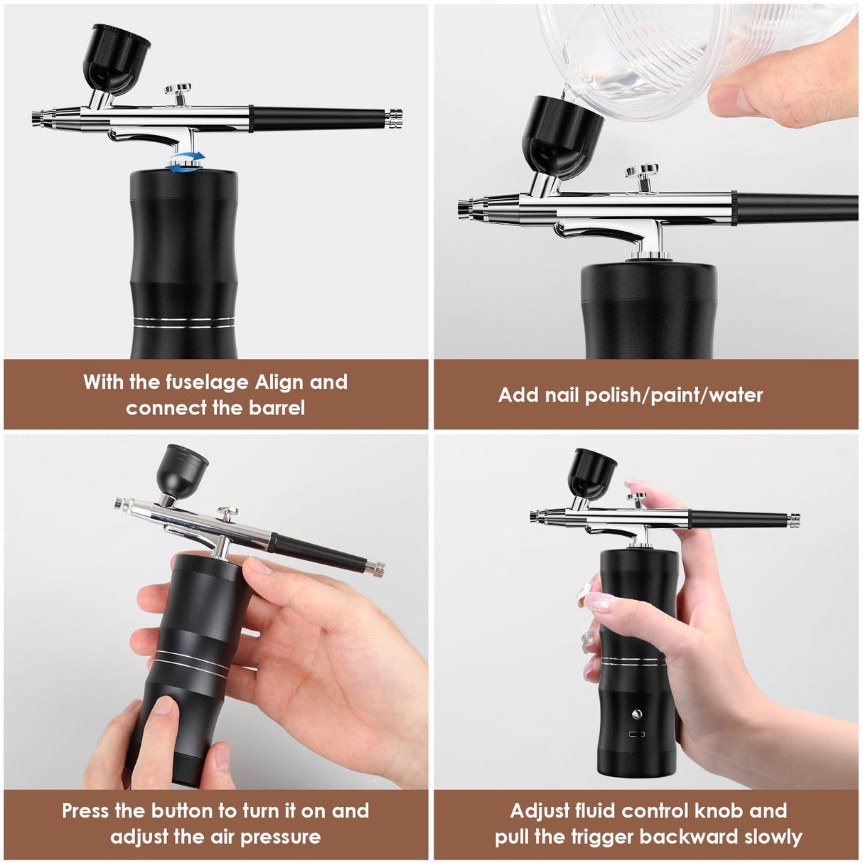 Rhinowisdom Airbrush Kit with Compressor, Air Brush Gun Rechargeable 48PSI High Pressure Air Brushes with 0.3mm Nozzle and Cleaning Brush Set for rhinowisdom