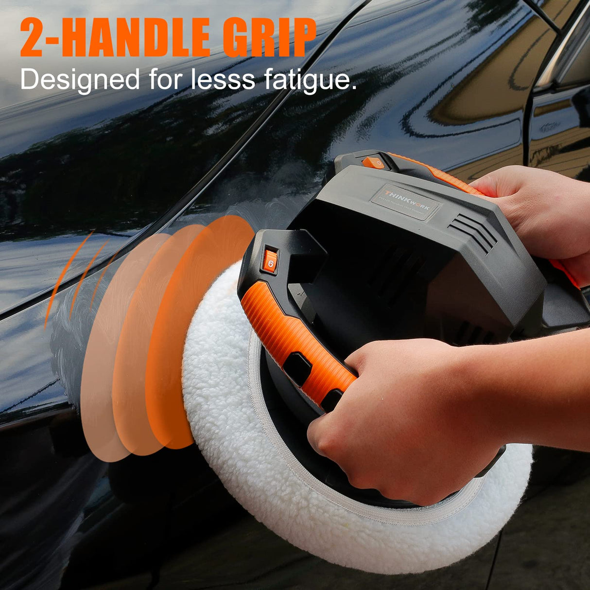 THINKWORK Buffer Polisher,10 Inch Car Polisher Sets with 4 Buffing and Polishing Bonnets,6 Variable Speed 1500-3600 RPM,Double handle, Ideal for Car THINKWORK