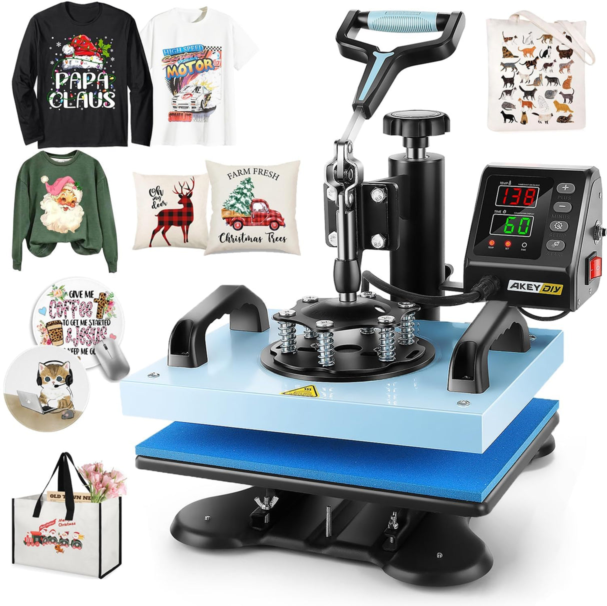 AKEYDIY Upgraded Heat Press Machine for T Shirts 12x10Inch Multifunction Shirt Press Machine 360° Swing Away Sublimation Heat Press Digital Heat AKEYDIY