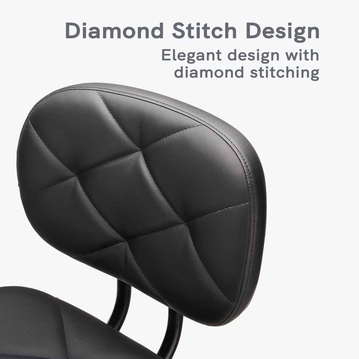 KLASIKA PU Leather Rolling Stool with Foot Rest and Back Support, Adjustable Diamond Upholstered Drafting Chair with Wheels, Multi-Purpose Desk Chair KLASIKA