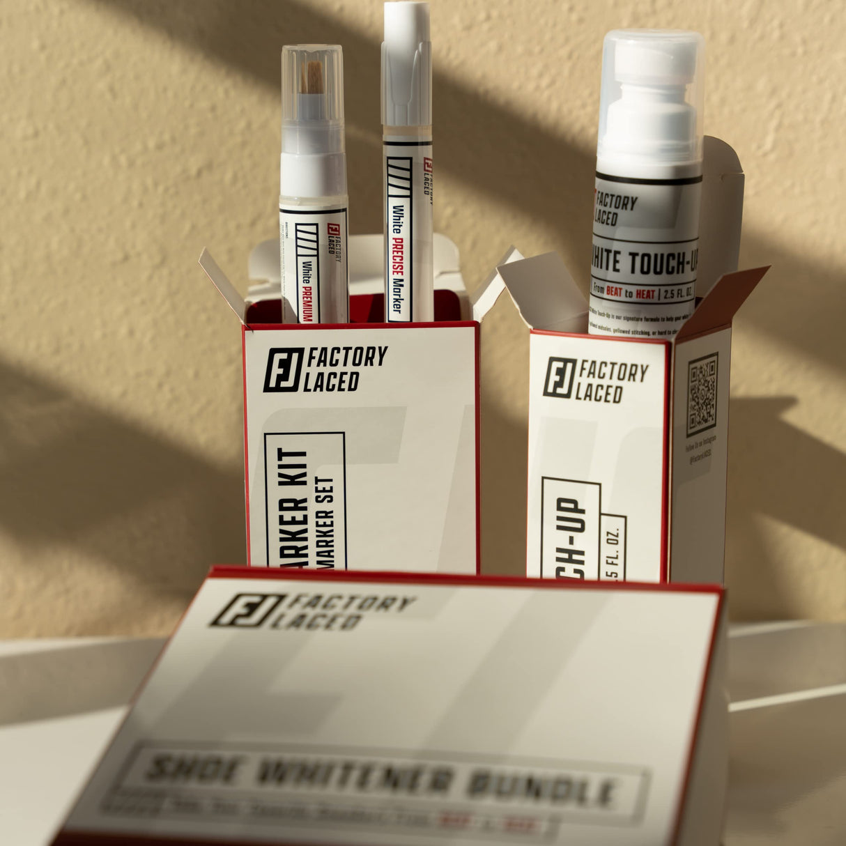 FACTORY LACED Shoe Whitener Bundle - White Shoe Cleaner Includes: White Touch Up, Premium Midsole Marker and Precise White Marker - Safe on Leather, FACTORY LACED