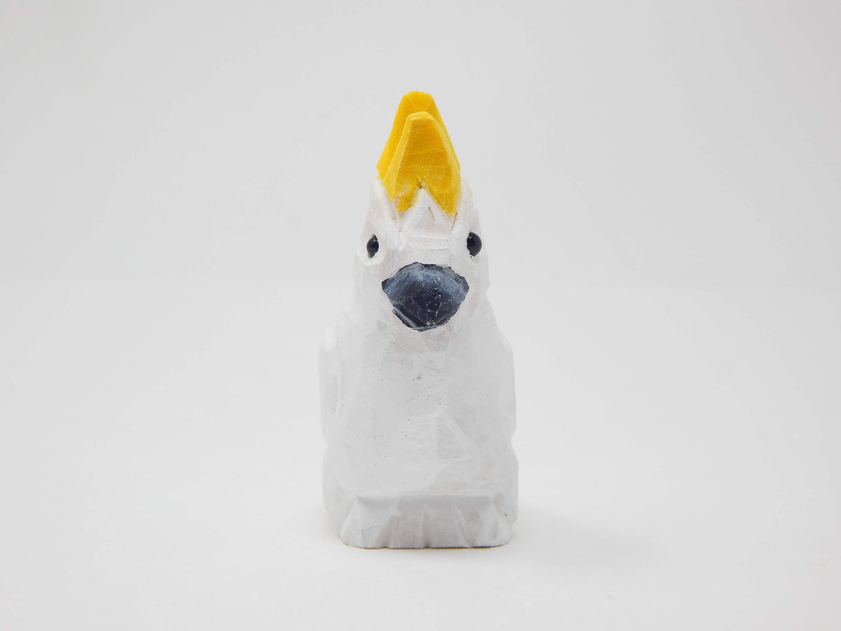Selsela Cockatoo Figurine Decoration Parrot Tropical Pet Miniature Wooden Bird Art Statue Craft Carved Small Animal Collectible Selsela