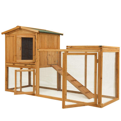 Ogrmar Chicken Coop Large Wooden Outdoor Bunny Rabbit Hutch Hen Cage with Ventilation Door, Removable Tray & Ramp Garden Backyard Pet House Chicken