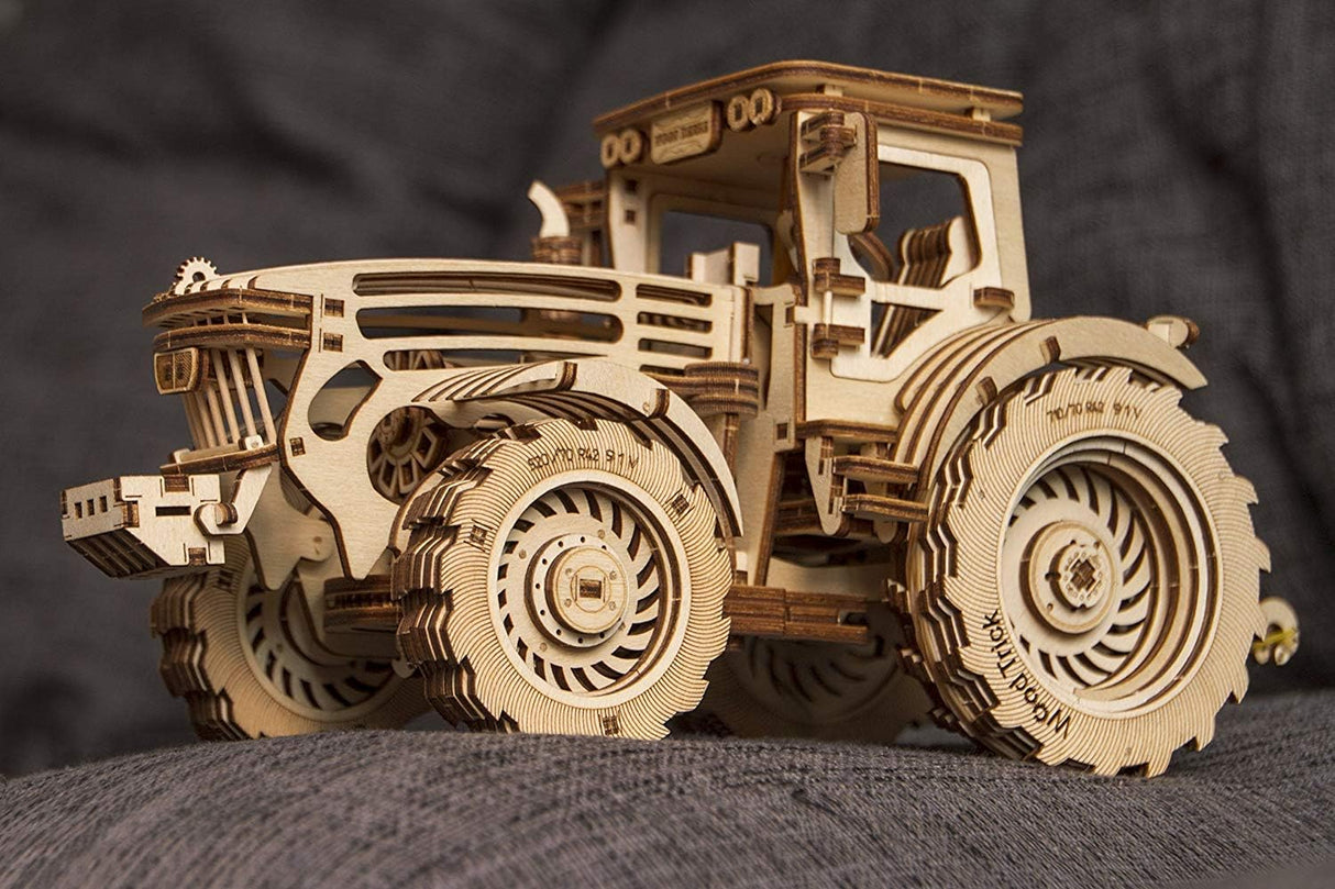 Wood Trick Wooden Mechanical Tractor Model Kit to Build for Adults and Kids - 11x7″ - 2 Speeds - Wooden 3D Puzzles for Adults and Kids to Build - Wood Trick