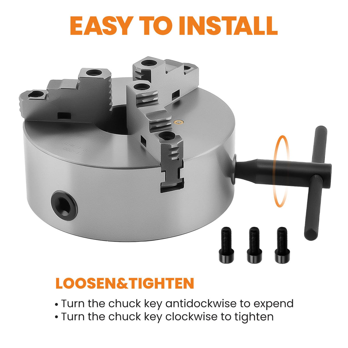 maXpeedingrods 8" 3-Jaw Lathe Chuck, K11-200A Self Centering Chuck, with T-key Fixing Screws Hexagon Wrench, Internal External Grinding for Lathe 3D maXpeedingrods