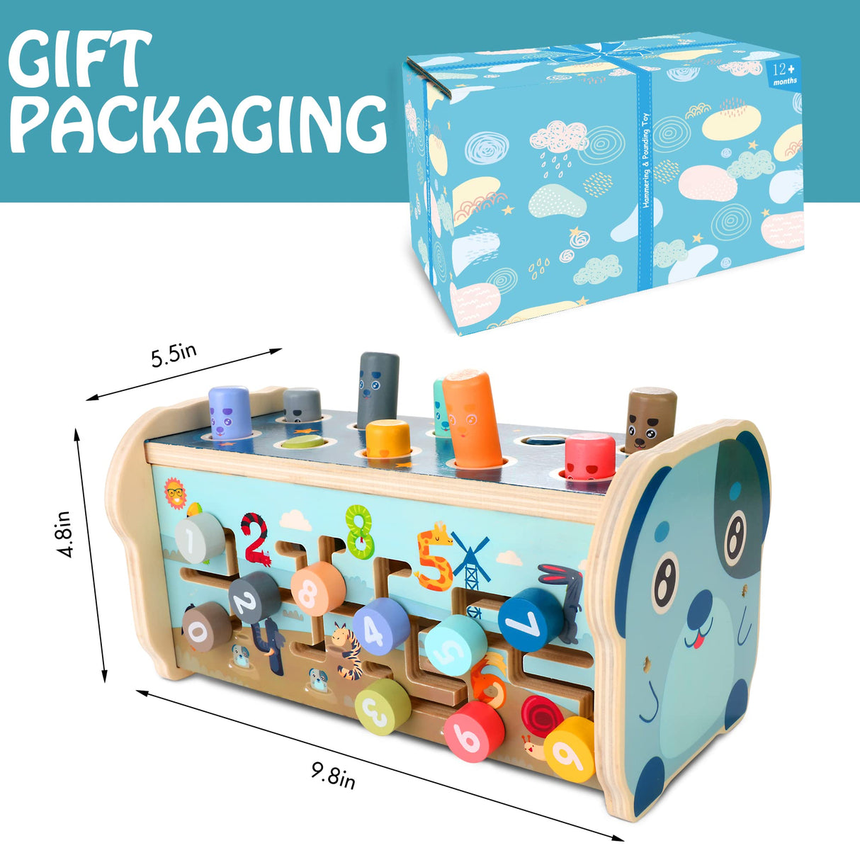 KIDWILL Wooden Hammering Pounding Toy for 12+ Months Kids, Montessori Toys for 1+ Year Old Babies, Early Development Toy with Pounding Bench, KIDWILL